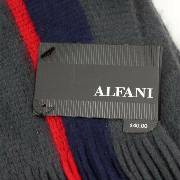 Alfani Men’s Striped Scarf, Navy and Yellow - Picture 5 of 7